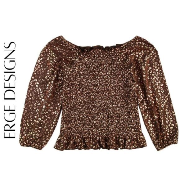 ERGE Designs Girls’ Smocked Foil Leopard Top, L, NWT! - Picture 1 of 8